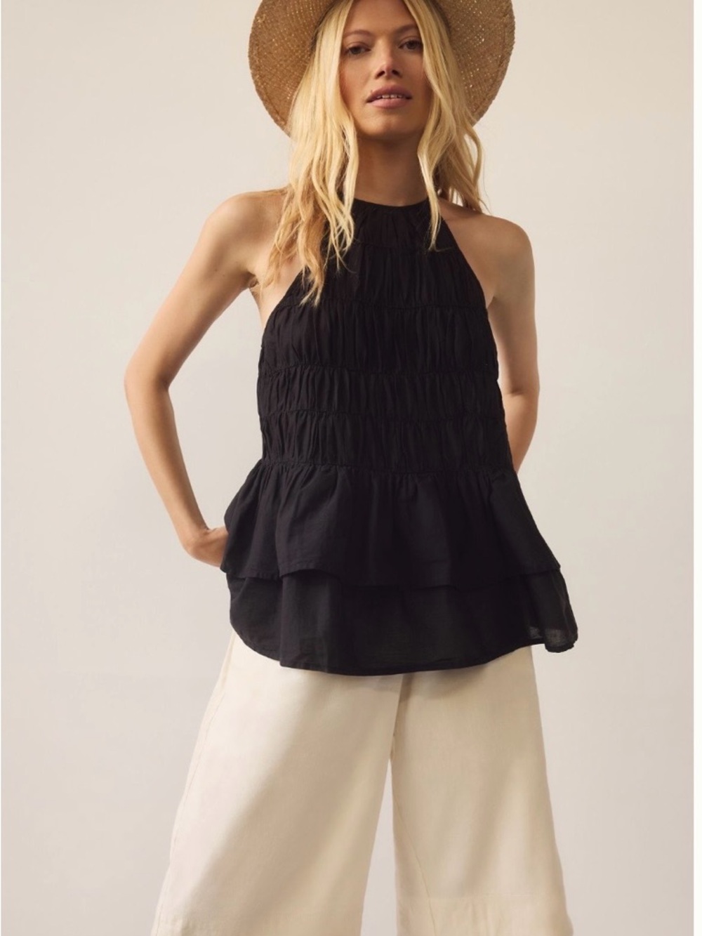 Pilcro Anthropologie Smocked Halter Top black, small